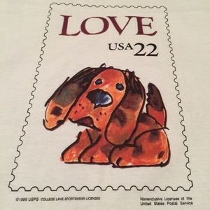 Vintage Tops - VTG 80's postage puppy love stamp deadstock tee Vintage Tops - VTG 80's postage puppy love stamp deadstock tee