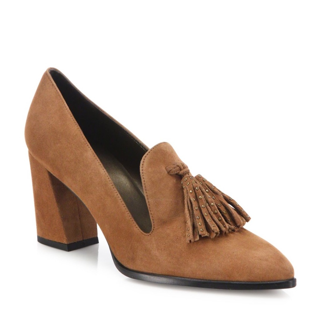 Stuart Weizman Broom Tassel Suede Block-heel Pumps - Picture 2 of 4