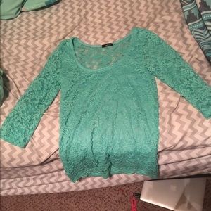 Mint lace scoop neck shirt