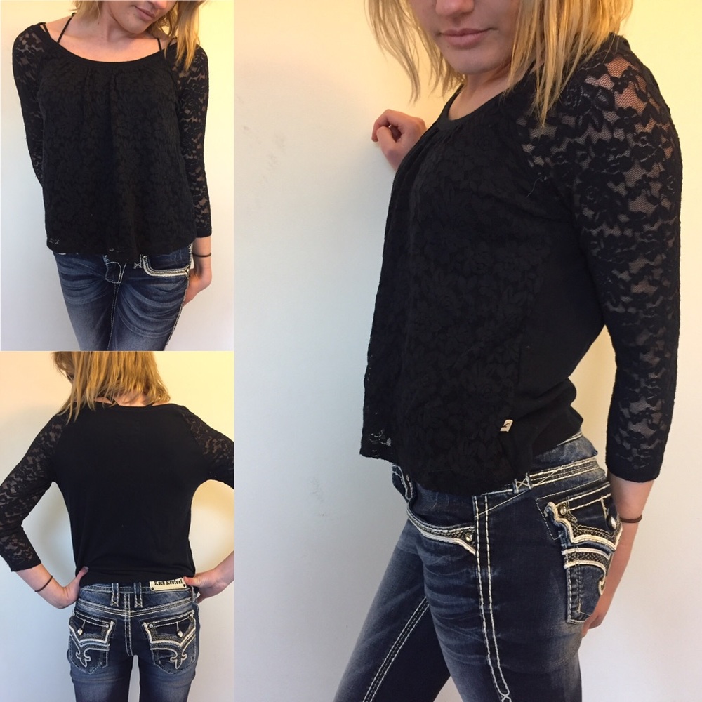 3/4 length sleeve navy blue top