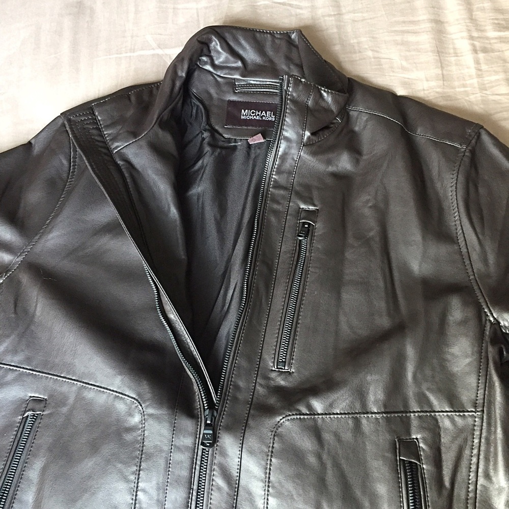 MICHAEL Michael Khors Faux Brown Leather Jacket - Picture 4 of 5