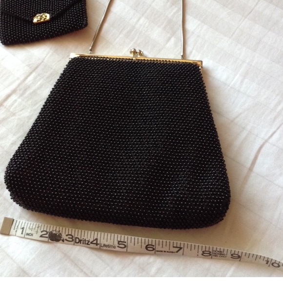 VINTAGE BLACK BEADED CLUTCH BAG  NWOT - Picture 2 of 3