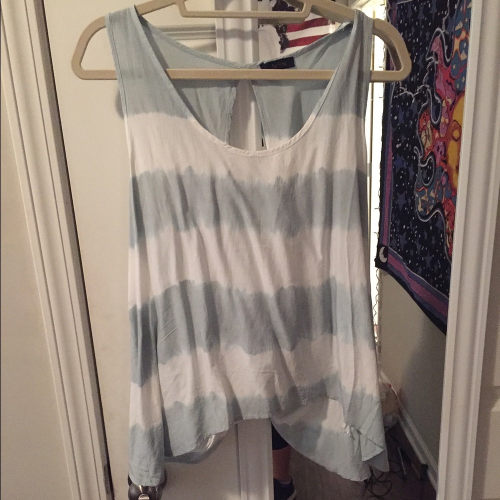 Blue and white open back tank