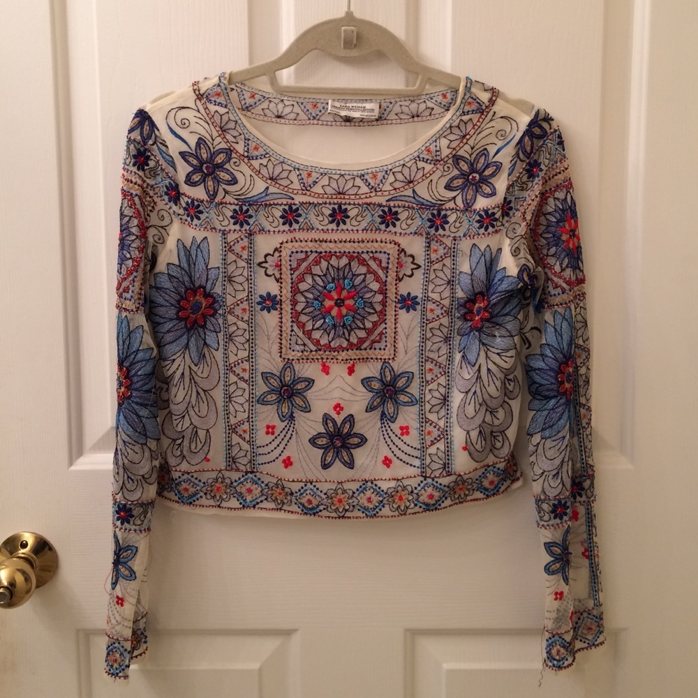Zara Embroidered Mesh Top