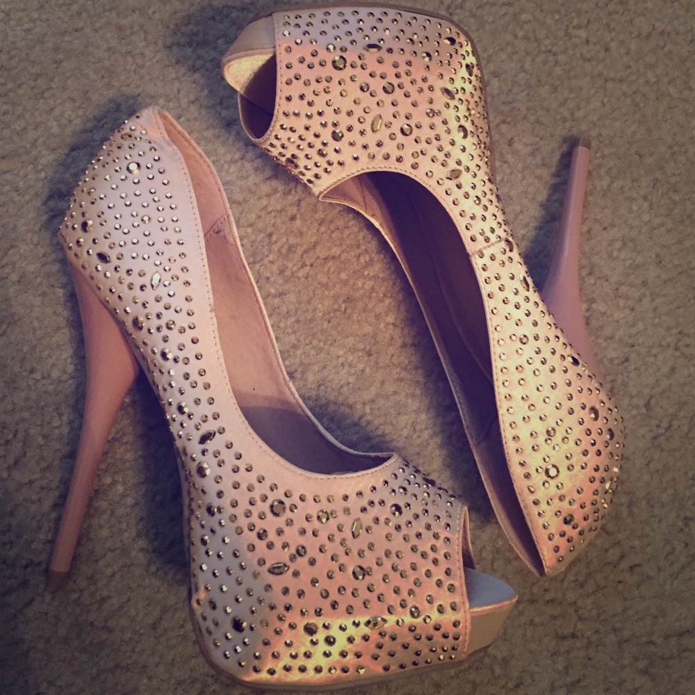 Studded Blush/Pink Peep Toe Heel