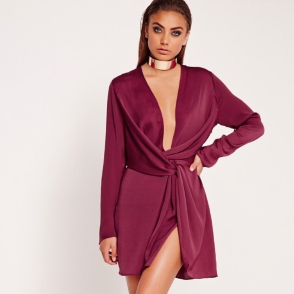 Missguided - Peace + Love Satin Wrap Dress