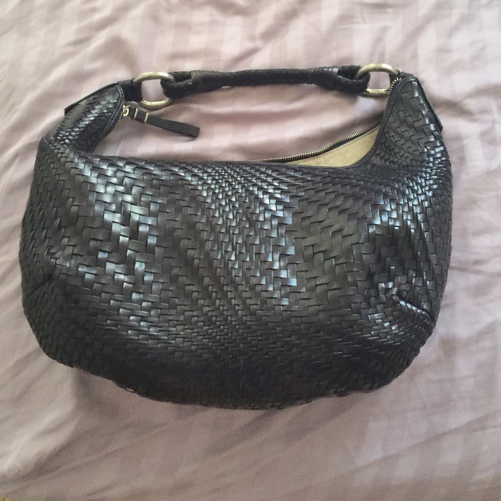 Navy Cole Haan leather woven hobo