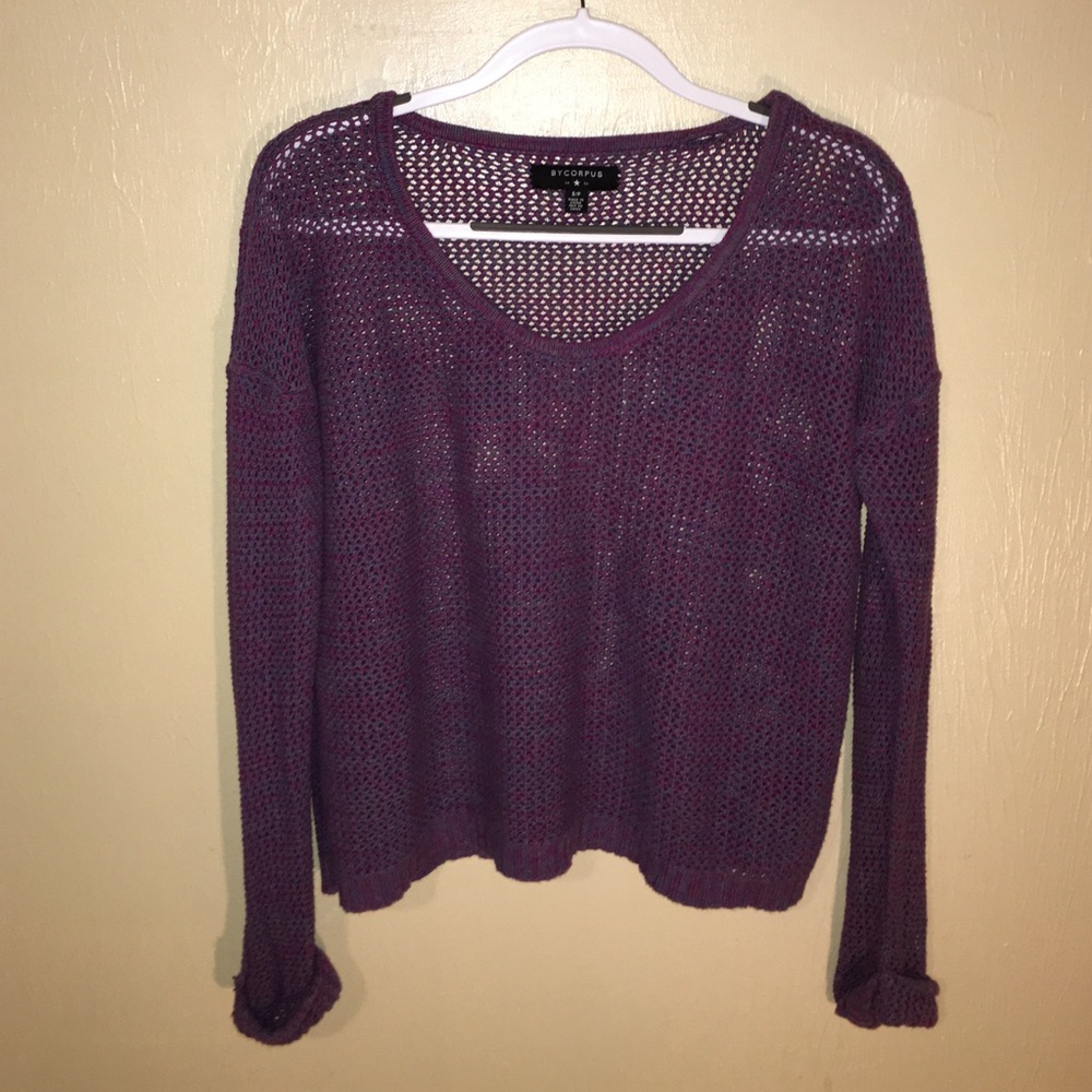 UO BYCORPUS sz S Women's Purple Open Knit Sweater