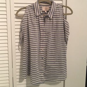Skies Are Blue Striped cold shoulder top
