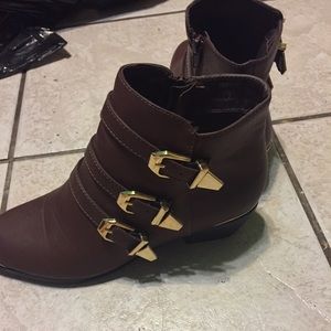 Ankle booties with side buckles