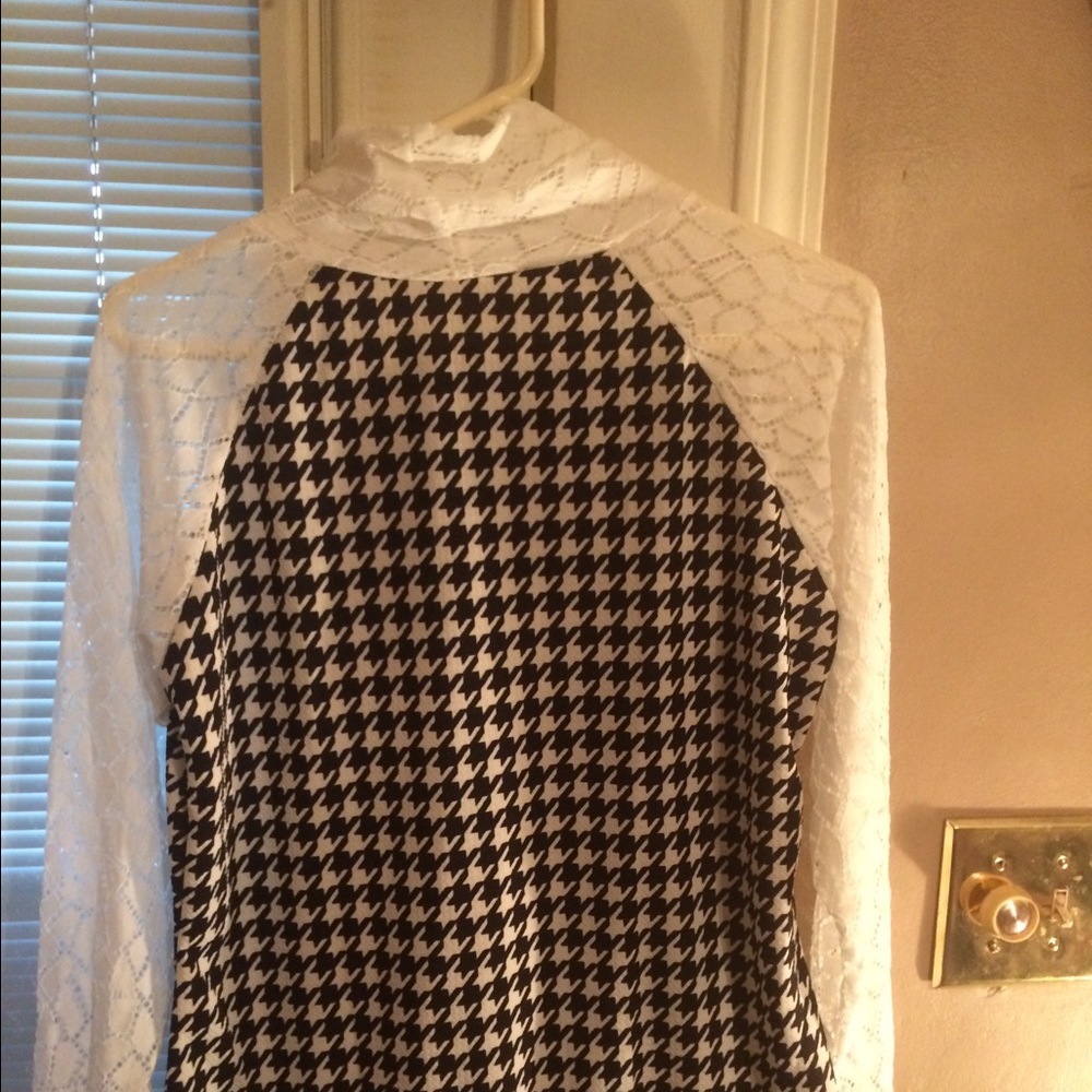 Black and white lace turtle neck blouse