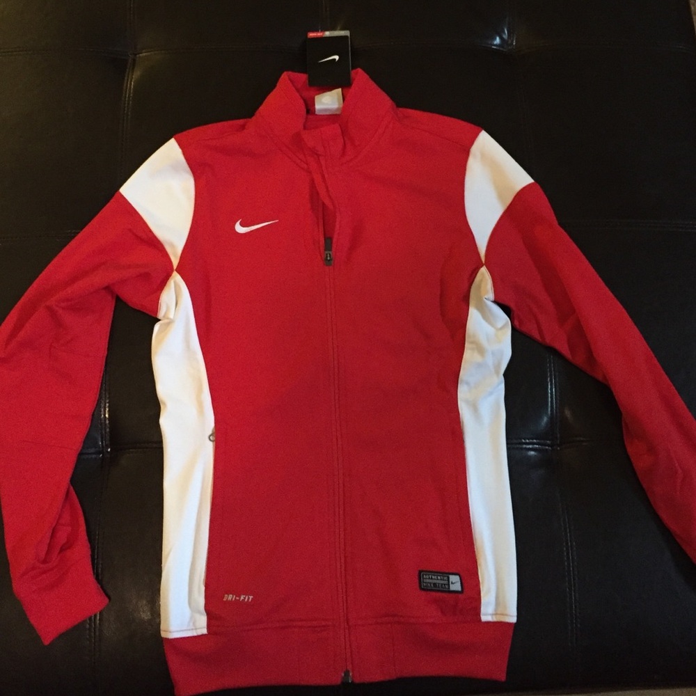 Red and white nike dry fit jacket