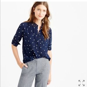 JCrew silk popover blouse in polka dot