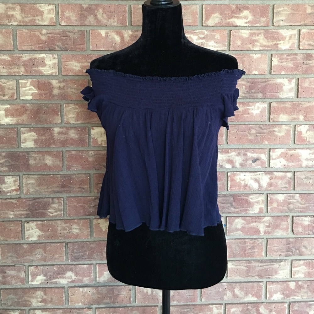 Navy Off The Shoulder Top