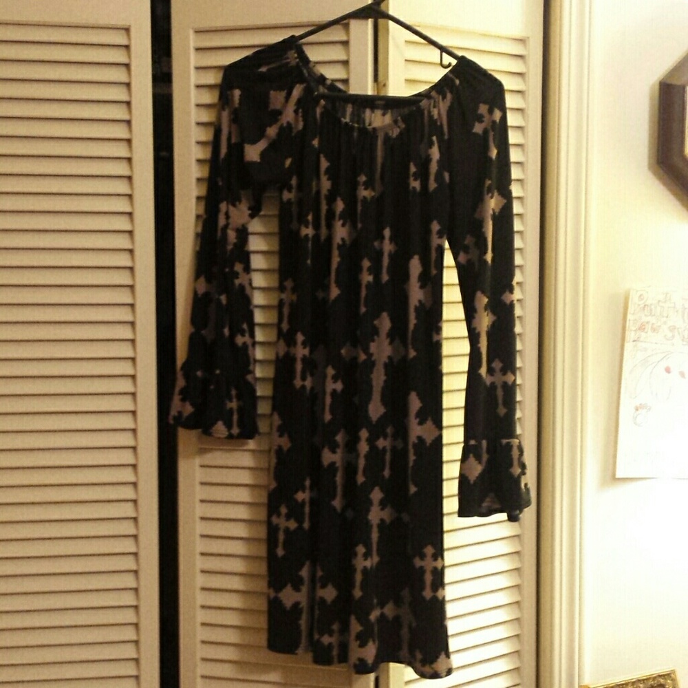 Navy and tan cross print dress