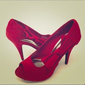 👠 New Open toe platform heels pumps red ruby pink