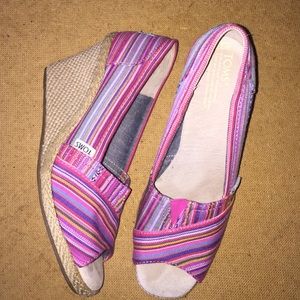 Toms wedge espadrilles multi striped open toe
