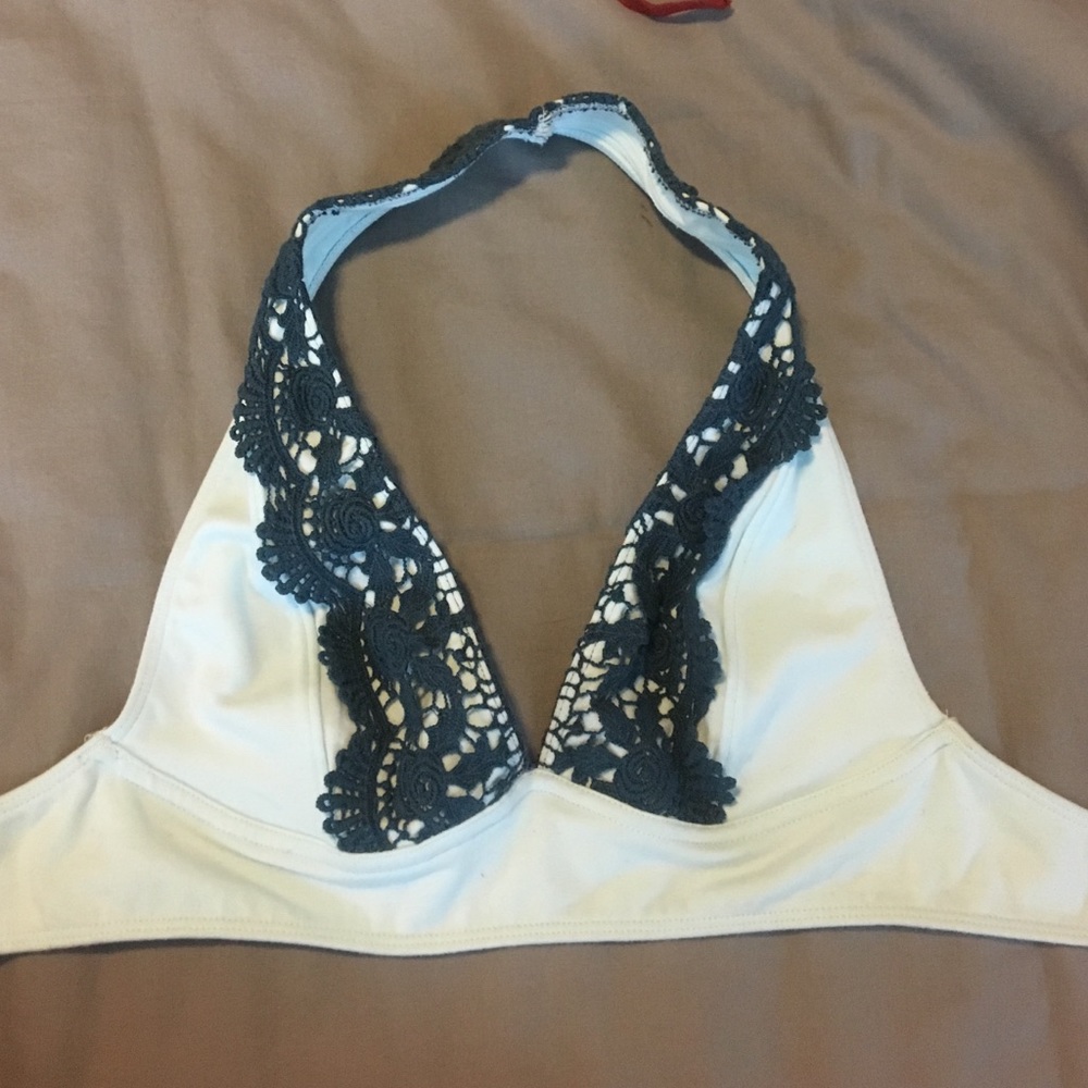 Turquoise bralette w navy blue lace detailing