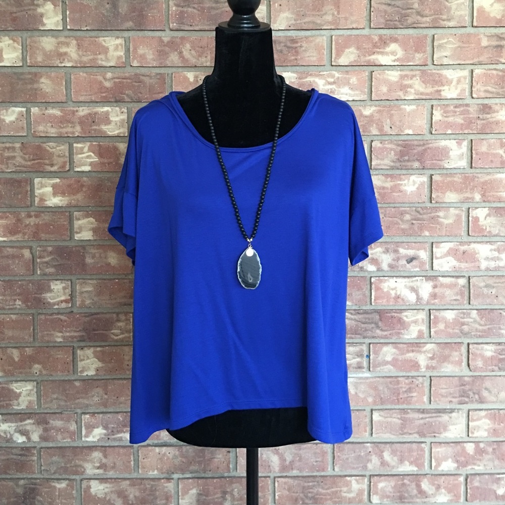 Blue Short Sleeve Blouse