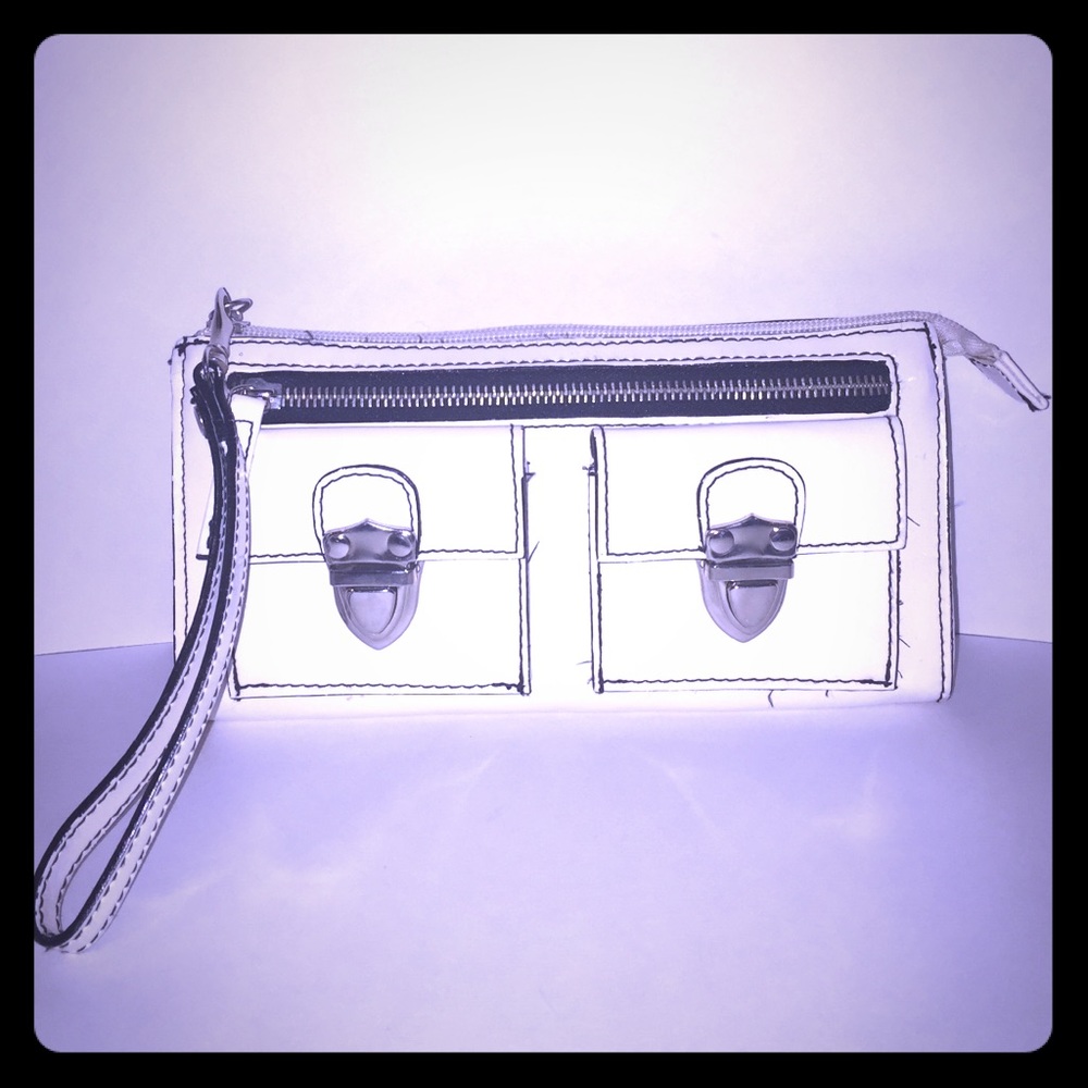 White Faux Leather Clutch and Wristlet