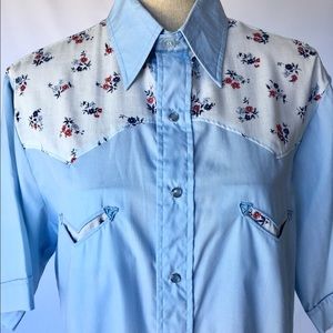 Western floral chambray embroidered shirt top sale
