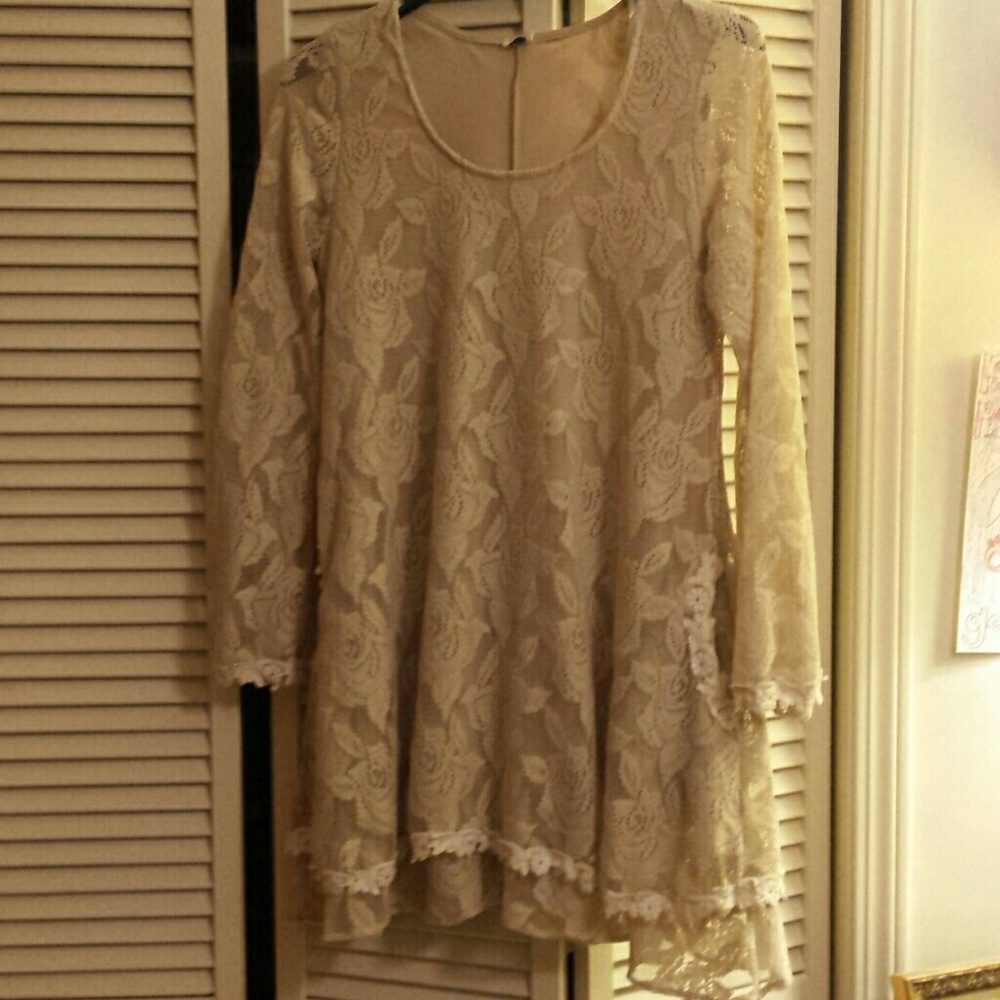 Tan and ivory lace dress