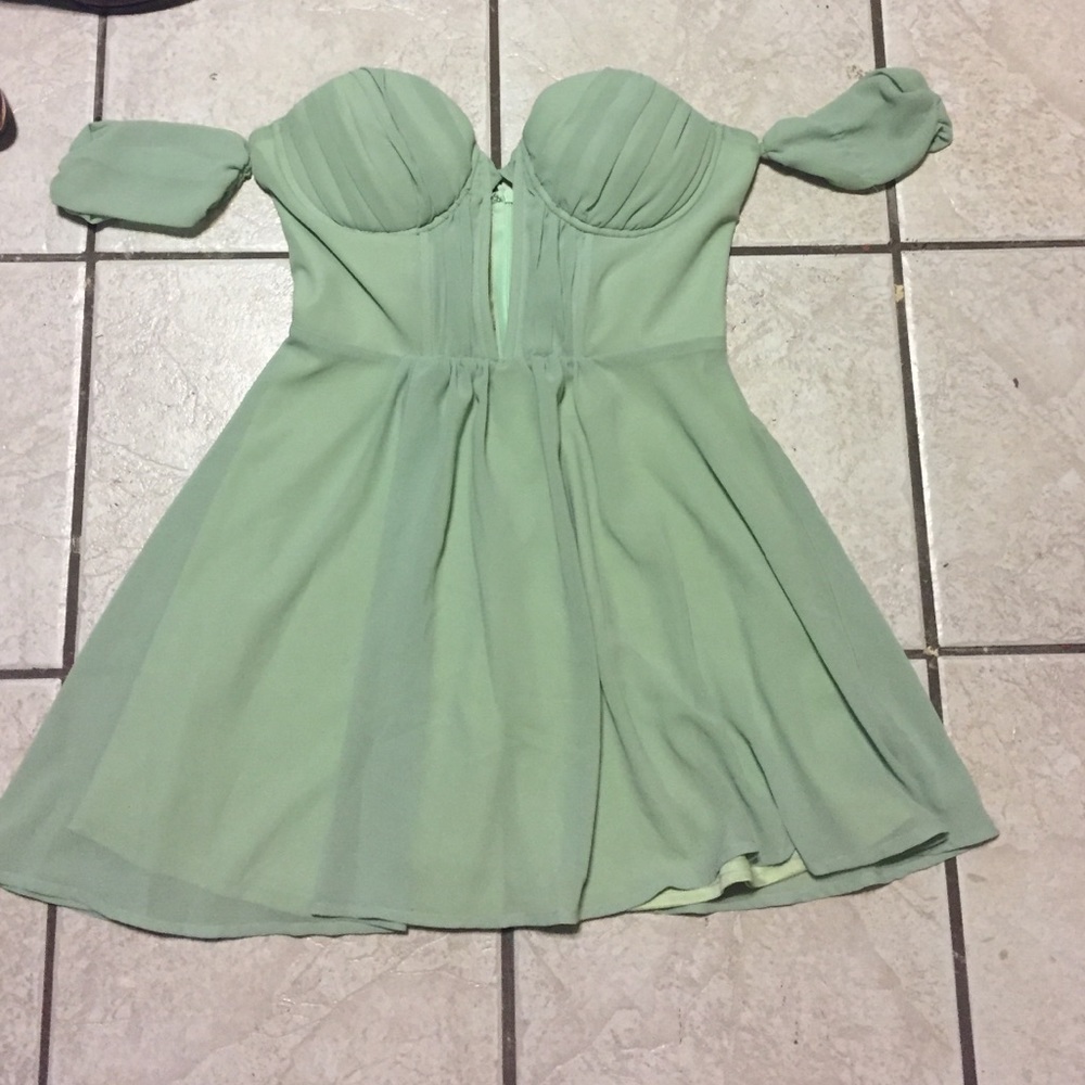 Bardot strap dress with sexy slit chest