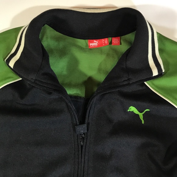 Puma Jackets & Coats - Puma Black Green Ivory Zip Up Track Jacket M Puma Jackets & Coats - Puma Black Green Ivory Zip Up Track Jacket M