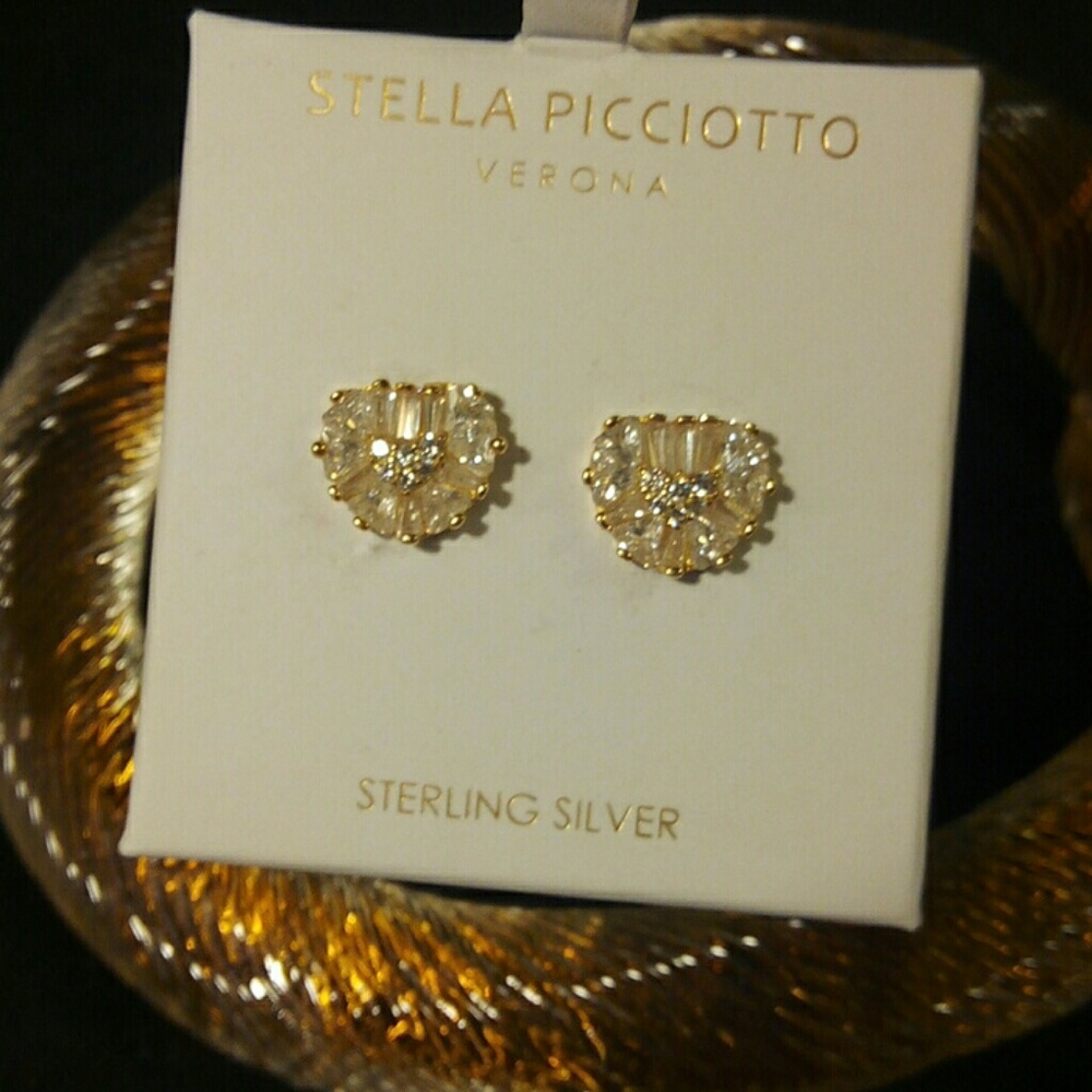 Gold over silver heart cz earrings