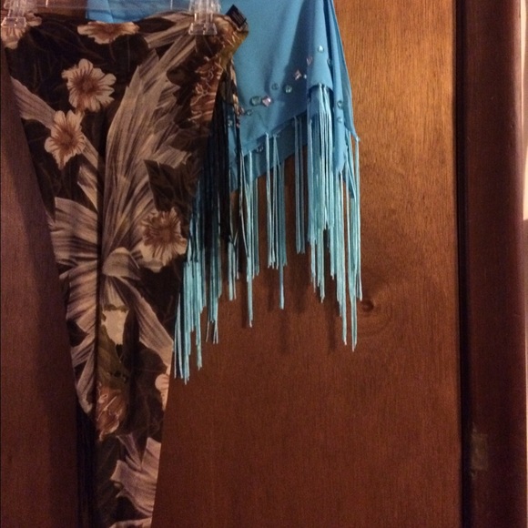 NWOT Turquoise blue with bling:gems & fringe scarves/sarongs- OS ZUMBA DANCE - Picture 5 of 5