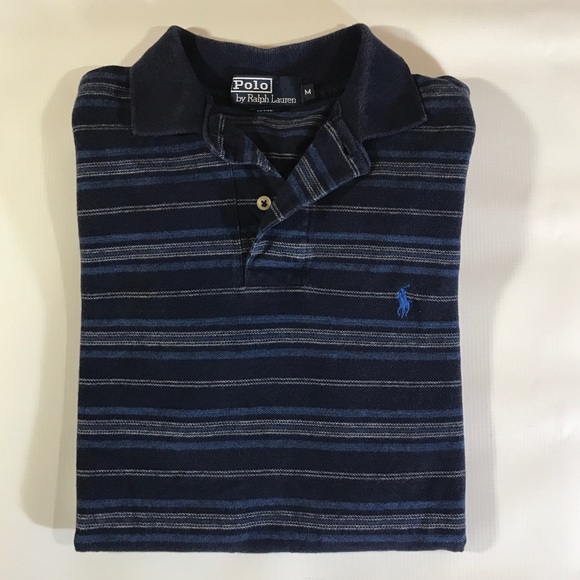 Ralph Lauren Shirts - Ralph Lauren 100% Cotton Navy Striped Polo M Ralph Lauren Shirts - Ralph Lauren 100% Cotton Navy Striped Polo M