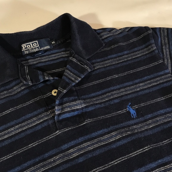Ralph Lauren Shirts - Ralph Lauren 100% Cotton Navy Striped Polo M Ralph Lauren Shirts - Ralph Lauren 100% Cotton Navy Striped Polo M