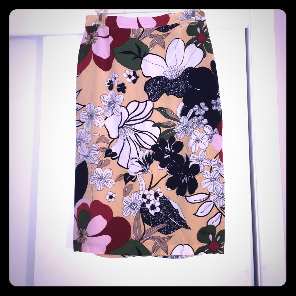 RAOUL floral silk pencil skirt