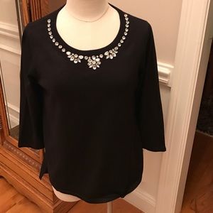 CYRUS Bejeweled Black 3/4 Length Sleeve Top - Sz L