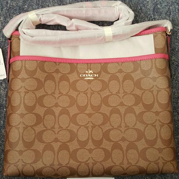 Coach Handbags - NWT Coach file bag crossbody khaki/dahlia