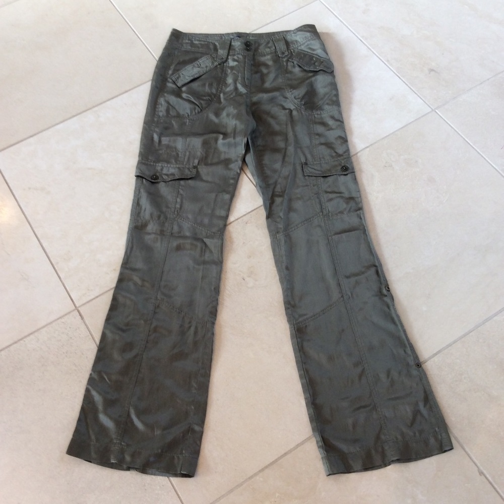 Green satin fatigue pants