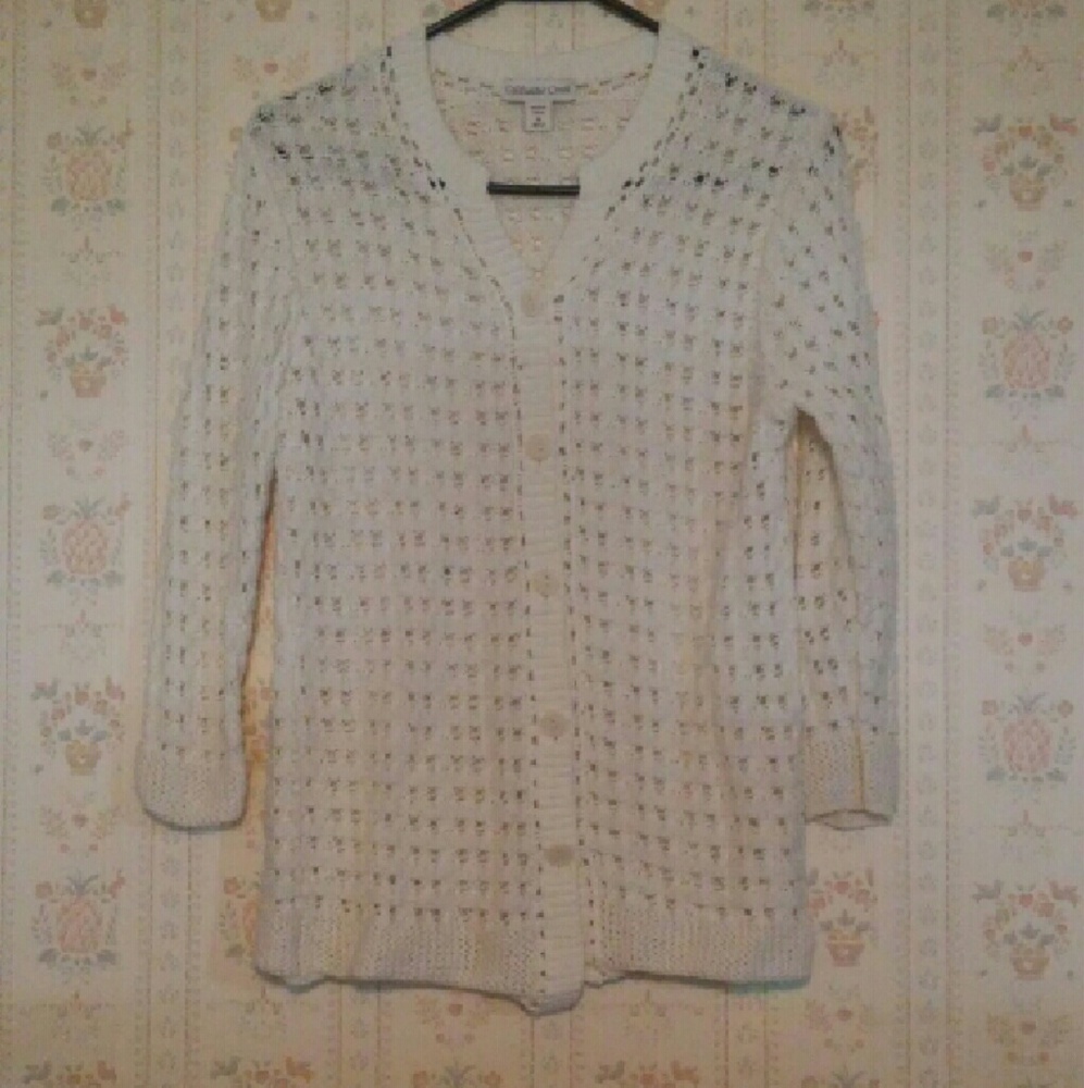 Coldwater Creek Girls M 10-12 White Sweater 3/4 sl