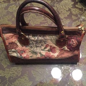 Brahmin brocade leather and cloth purse