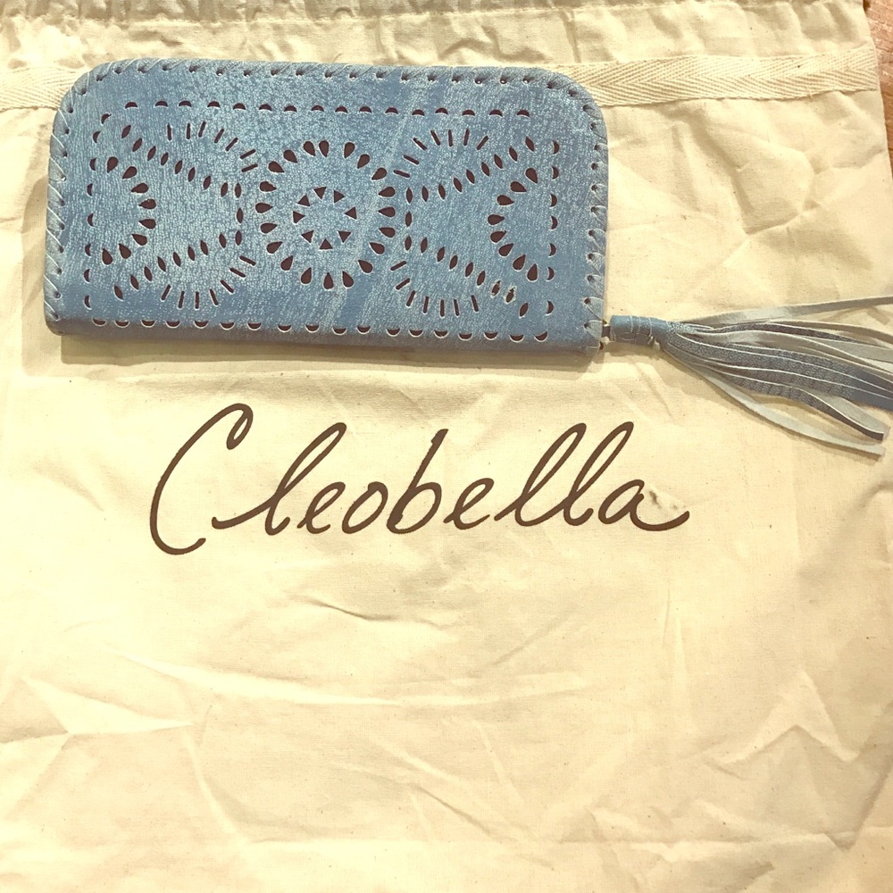 Cleobella Mexicana Zip wallet in Blue Leather