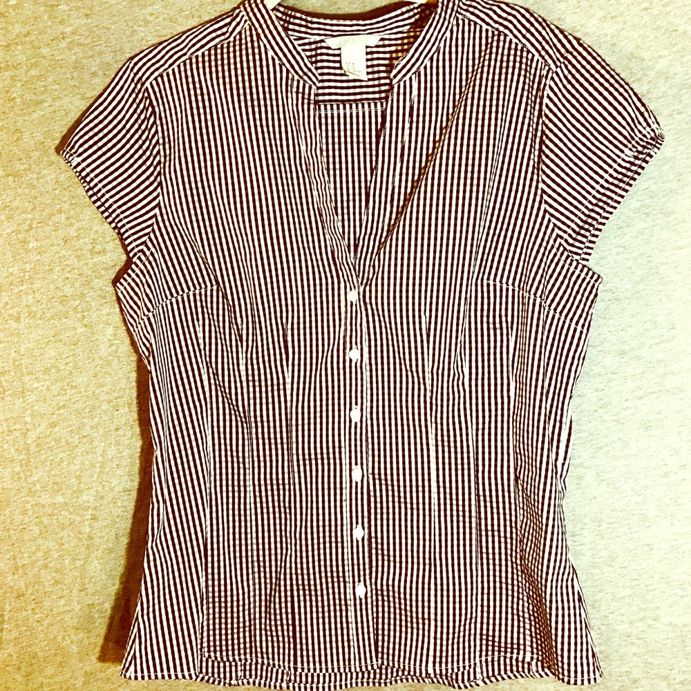 H&M Cap Sleeve Checkered Button Down Blouse Sz 16