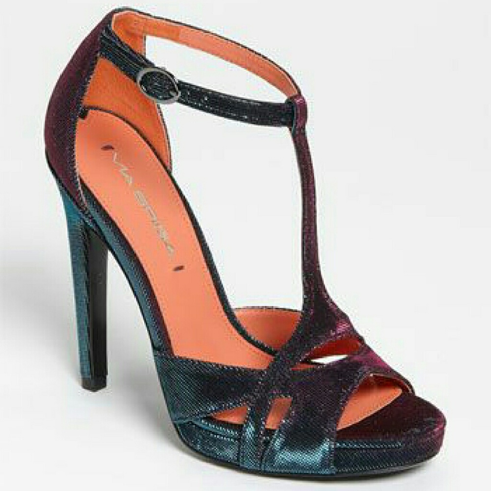Via Spiga Iridescent Pink Blue T- Strap Heels 10