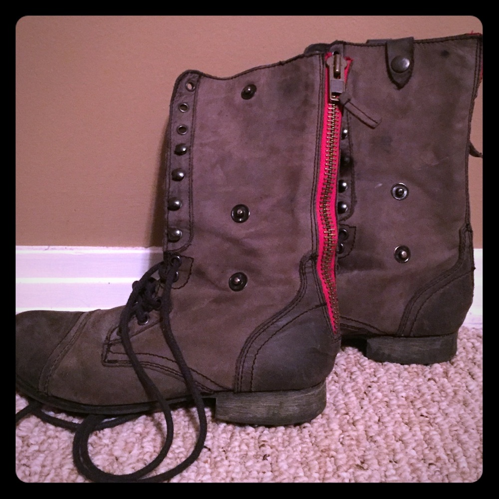 Black Leather Combat Stye Boots