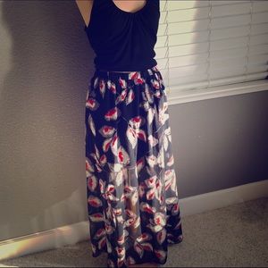 Long Black Printed Sheer Maxi Skirt