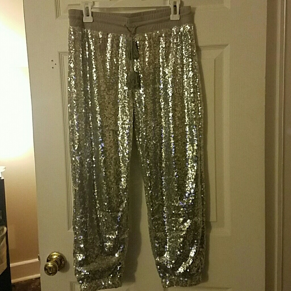 Silver sequin joggers