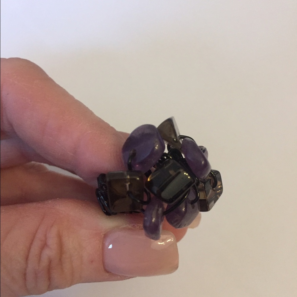Amethyst and black wire rring.
