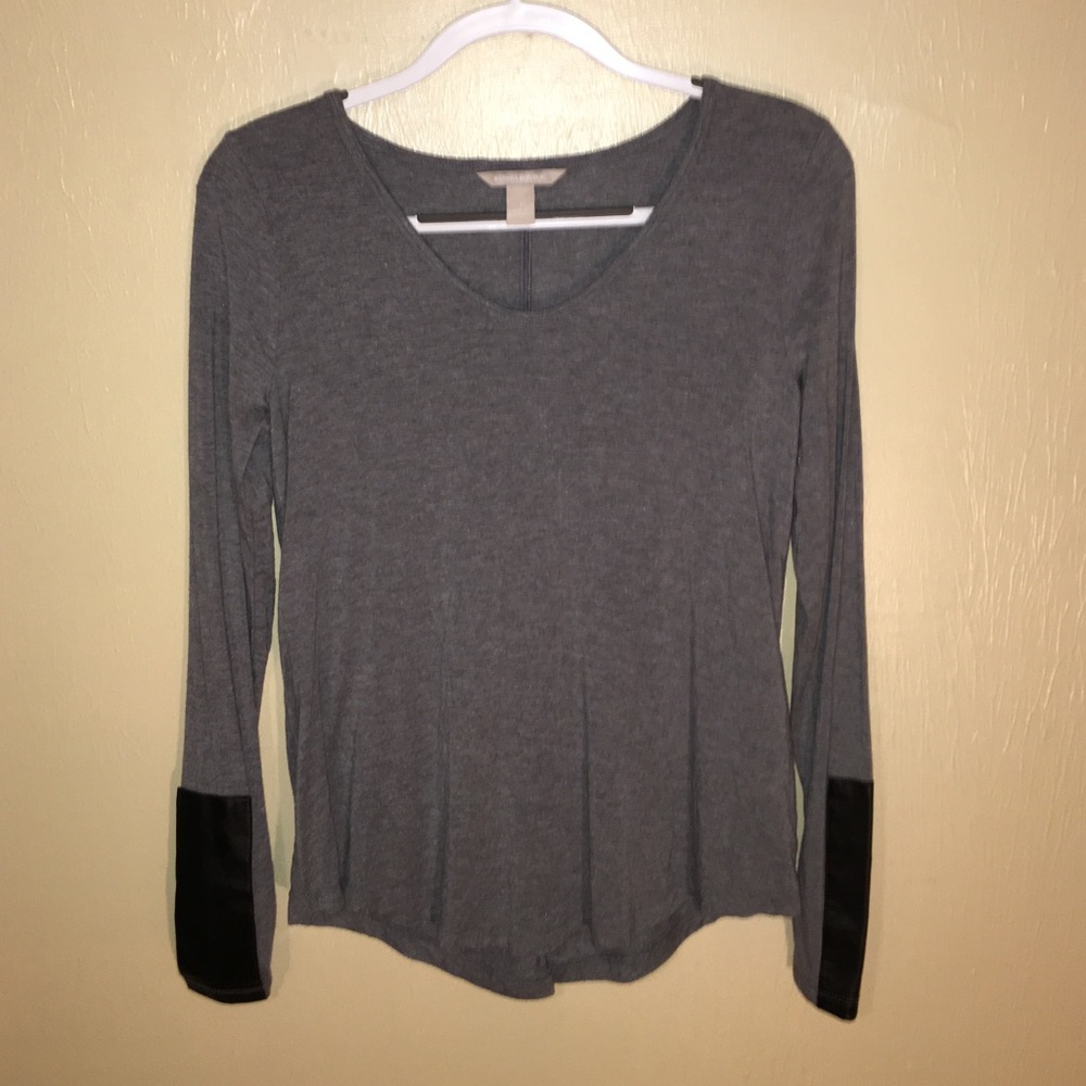 BANANA REPUBLIC sz S Grey & Leather Long Sleeve