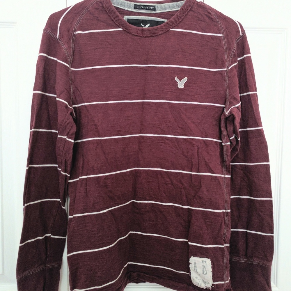 Guy's American Eagle Maroon/White Striped Shirt