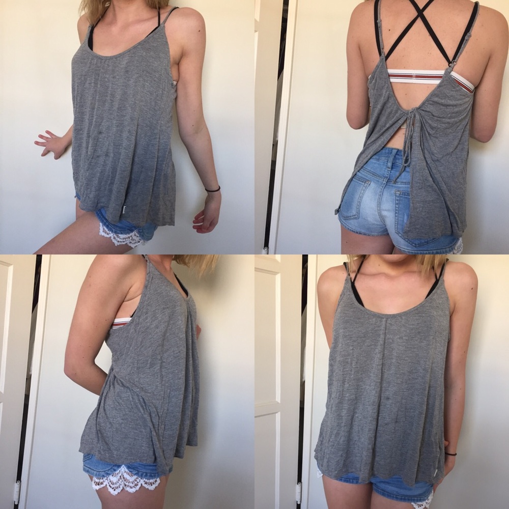Open tie back gray tank top