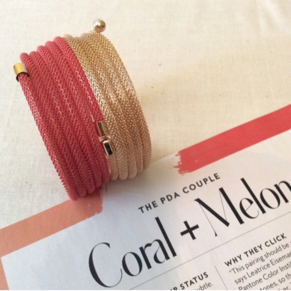Snake Chain Wrap Bracelet in coral & gold