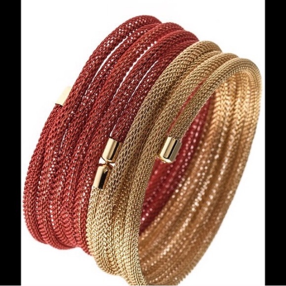 Snake Chain Wrap Bracelet in coral & gold - Picture 3 of 3